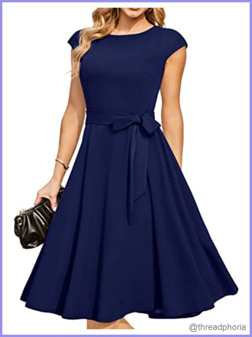 Women's Formal Cocktail Wedding Guest Church Dress A-Line Midi Cap Sleeve